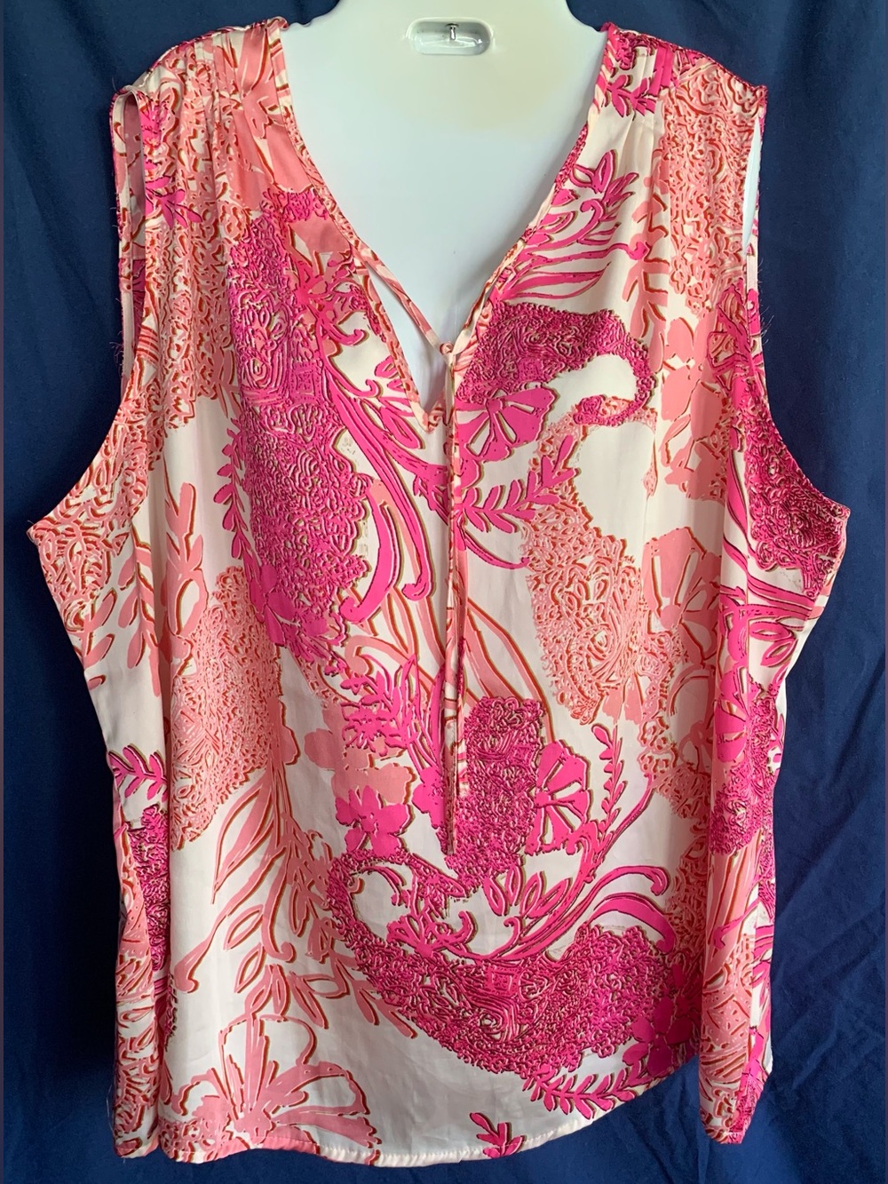 Coldwater Creek size 2X/20-2Pink & Coral Sleeveless V-Neck Top with Tie at Neck